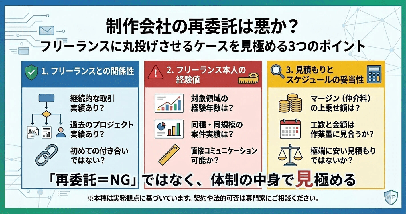 制作会社の再委託は悪か？フリーランスに丸投げさせるケースを見極める3つのポイント